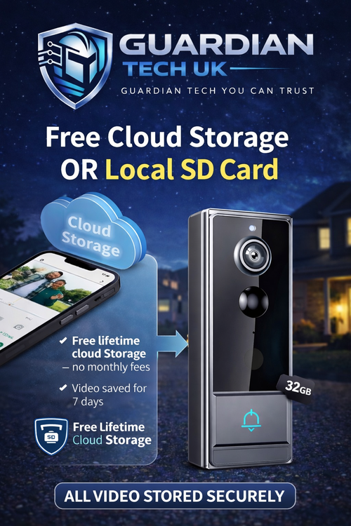 1080p Smart Wi-Fi Video Doorbell- Wireless, Night Vision, Motion Detection, 32GB Included