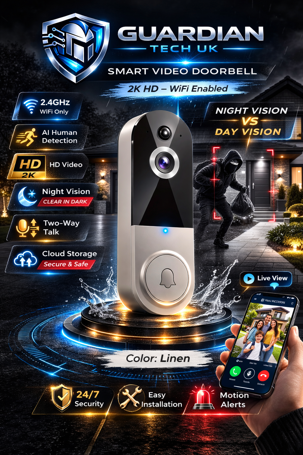 Smart Wireless Doorbell Camera With Night Vision